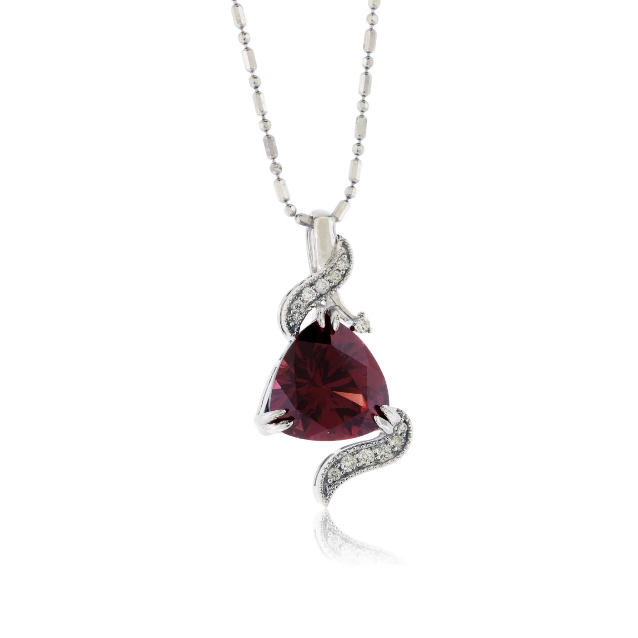 Trillion Raspberry Garnet in Diamond Accented Pendant