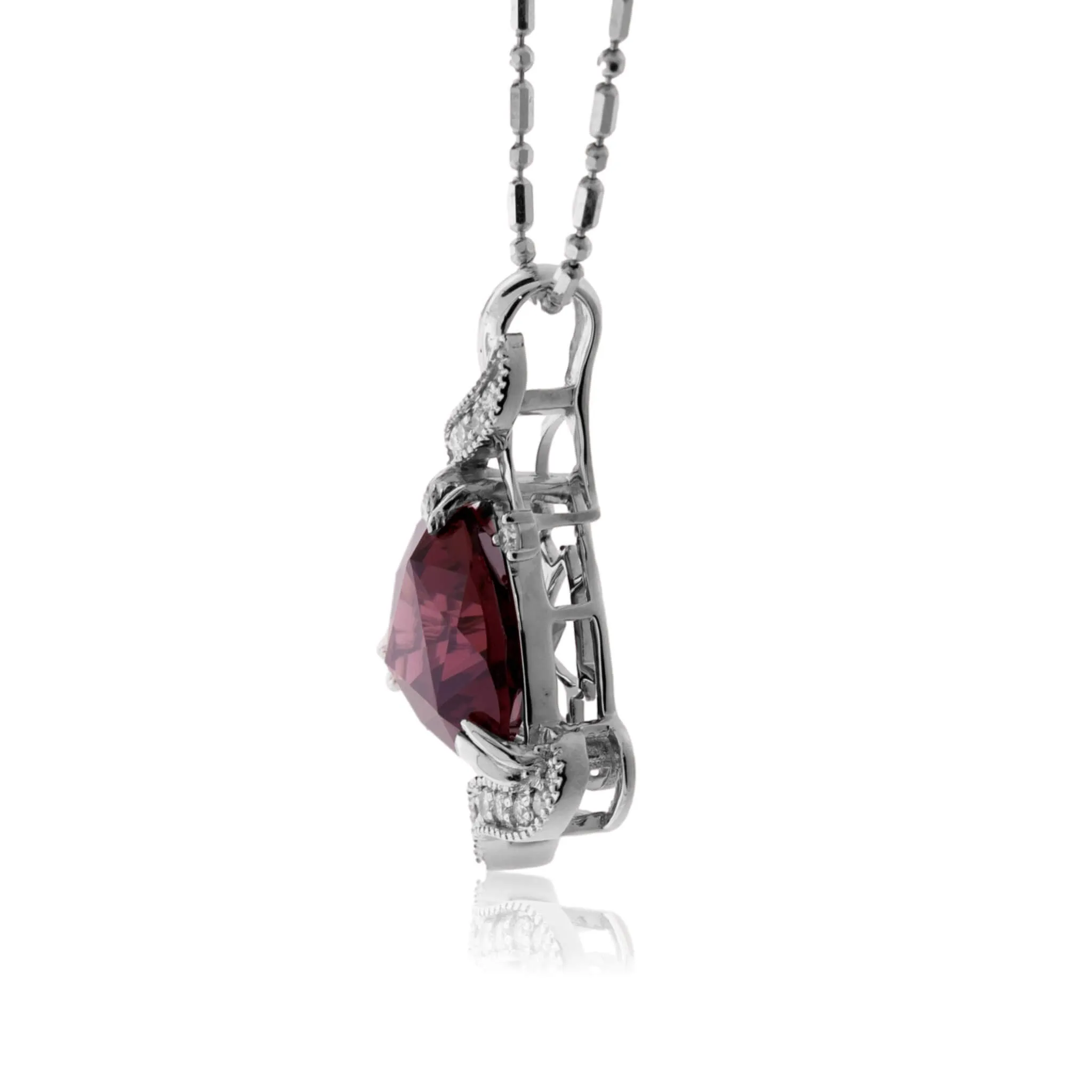 Trillion Raspberry Garnet in Diamond Accented Pendant