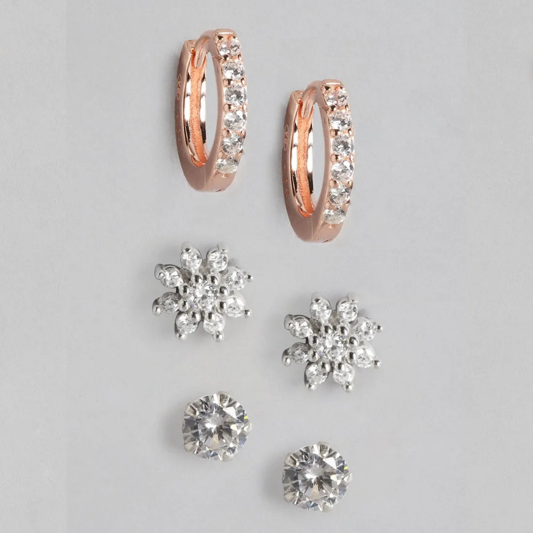Triple-CZ 925 Sterling Silver Earring Combo