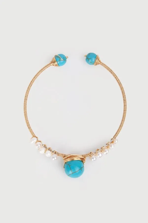 Turquoise Freshwater Pearl Cuff Bracelet