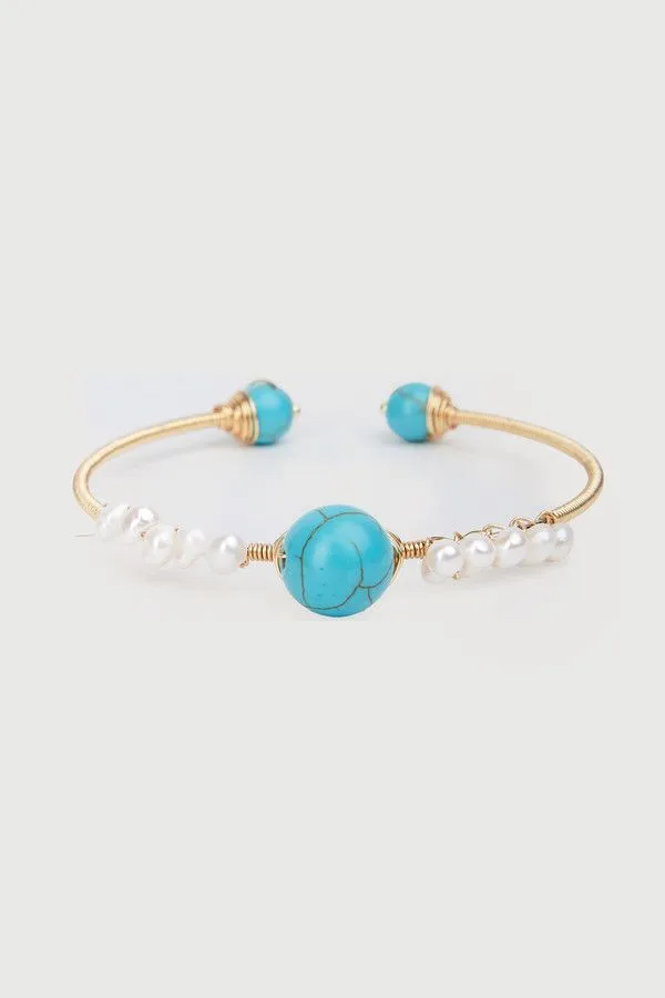 Turquoise Freshwater Pearl Cuff Bracelet