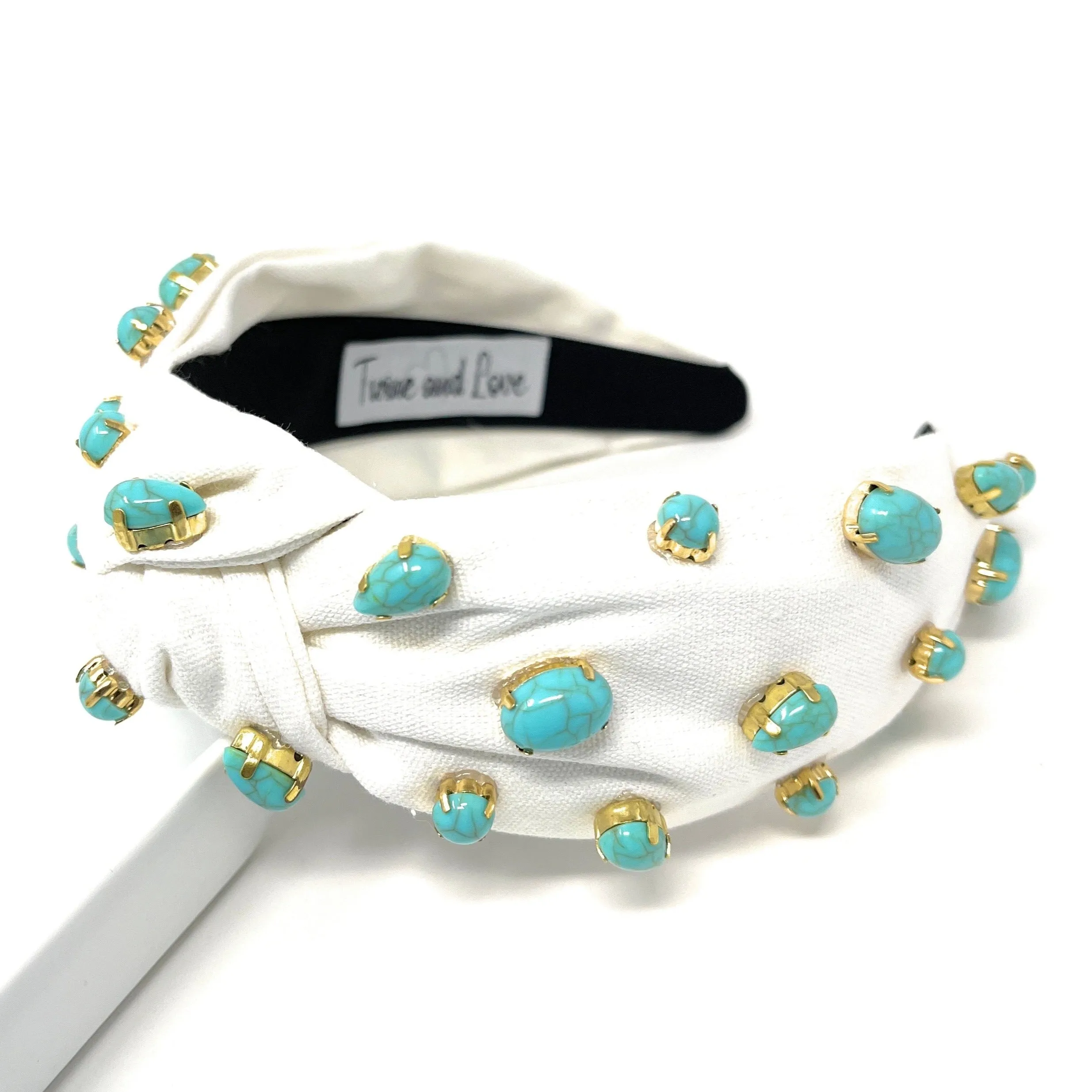 Turquoise Pebble White Knot Jeweled Headband