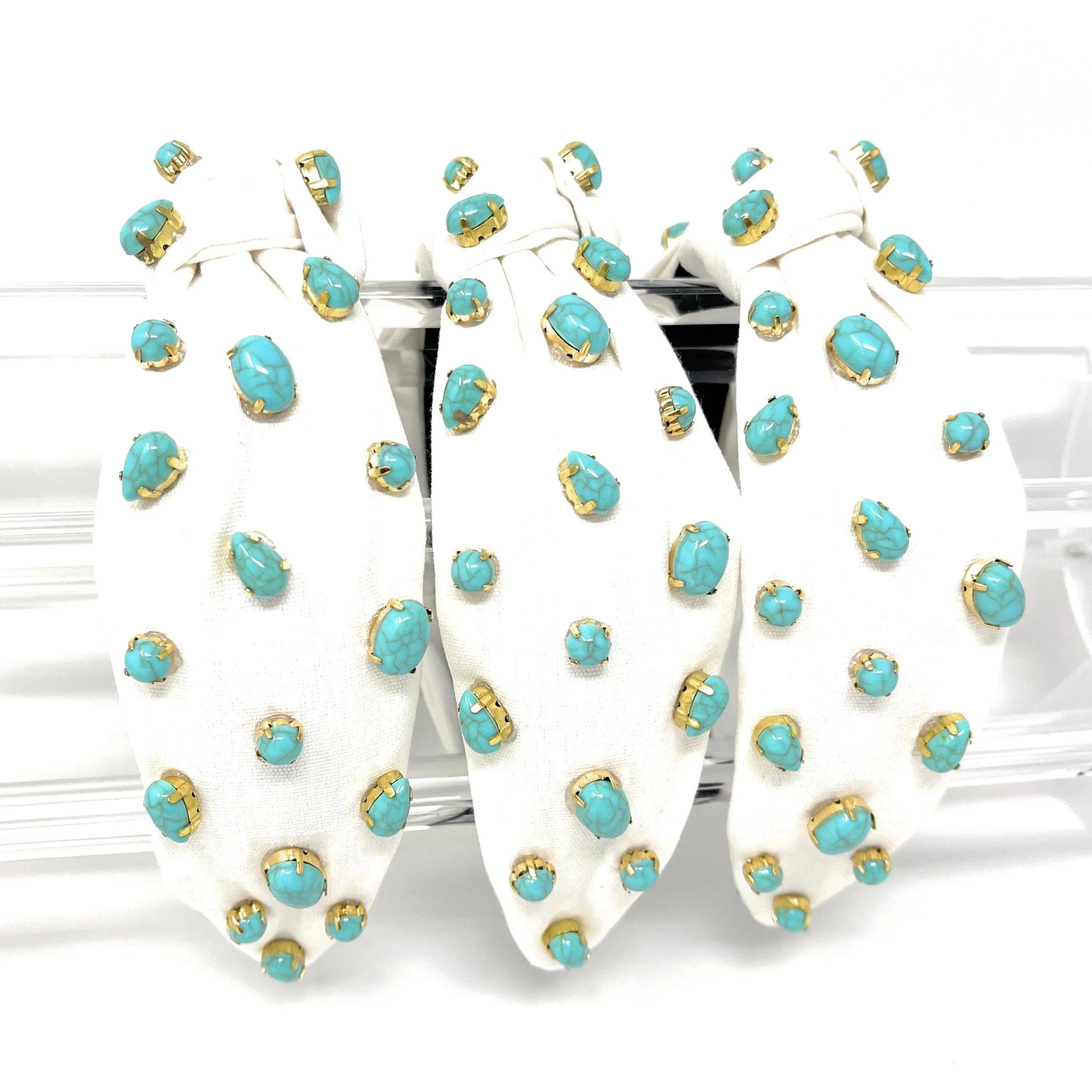 Turquoise Pebble White Knot Jeweled Headband