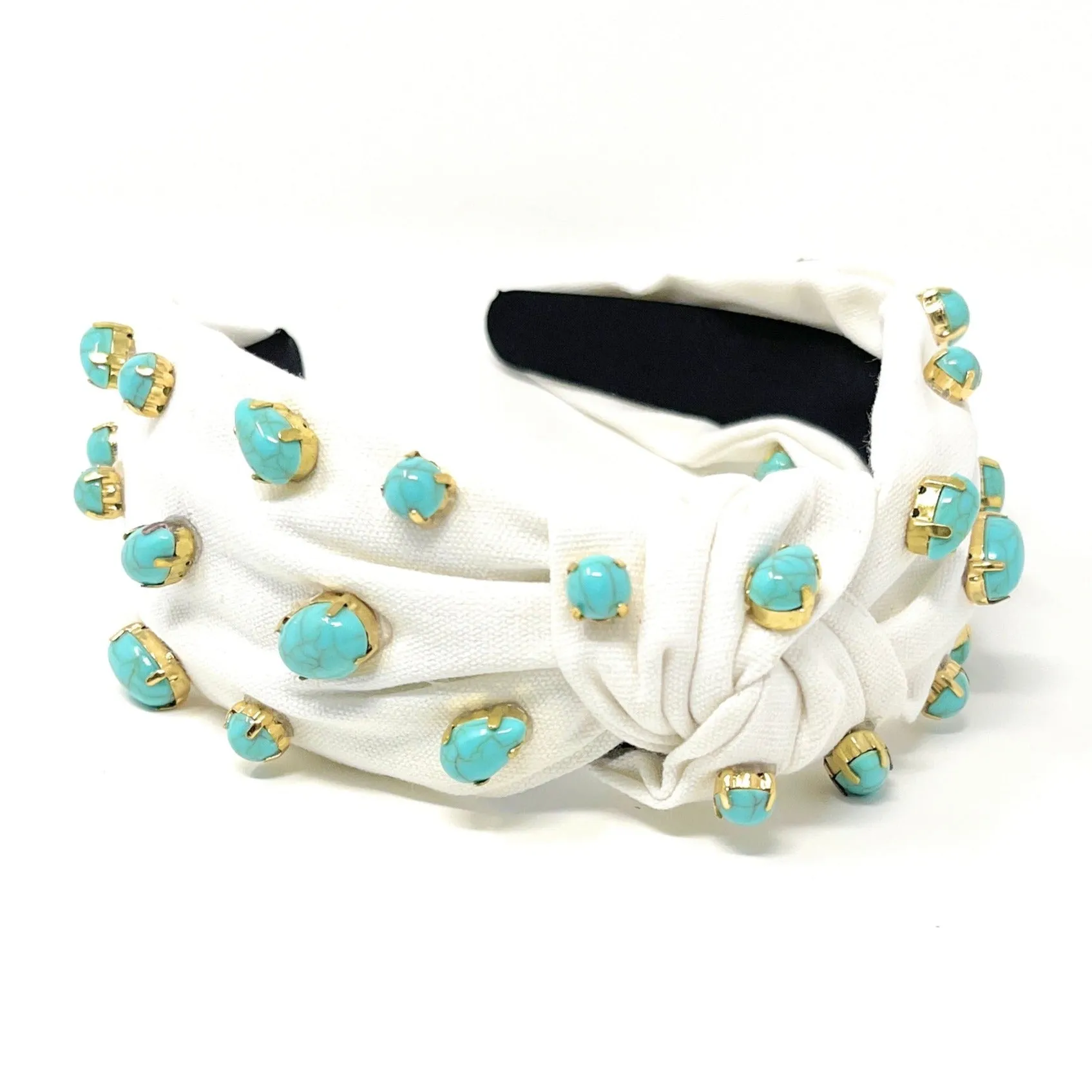 Turquoise Pebble White Knot Jeweled Headband