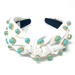 Turquoise Pebble White Knot Jeweled Headband