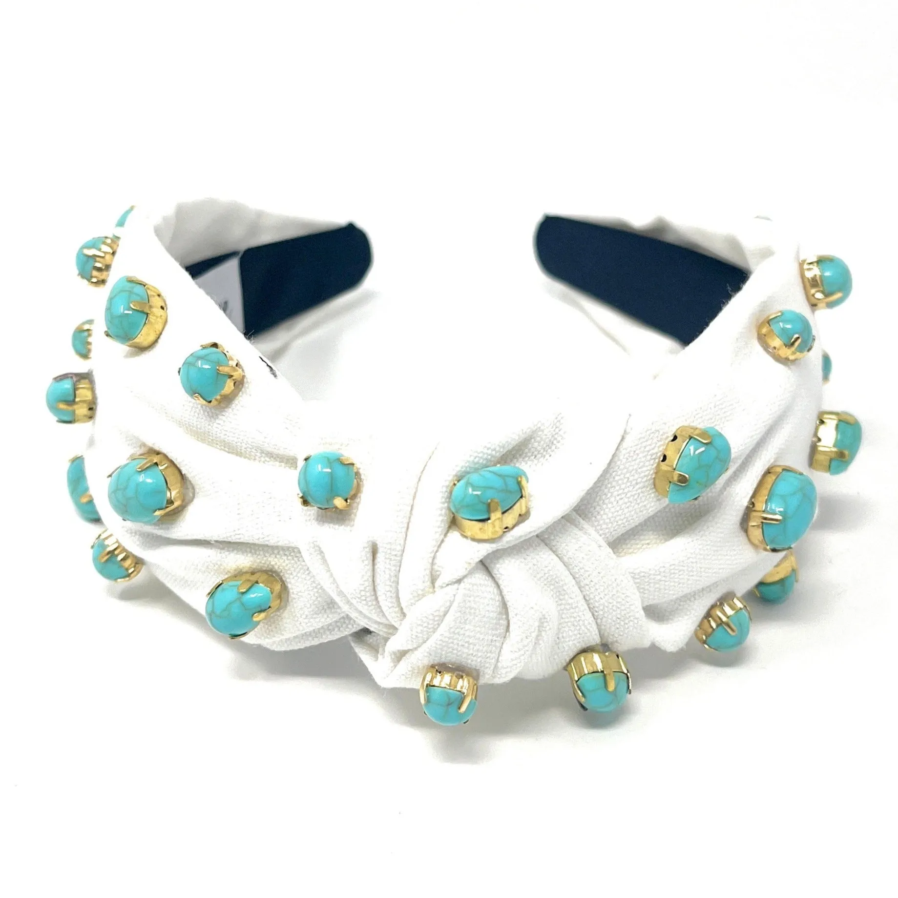 Turquoise Pebble White Knot Jeweled Headband
