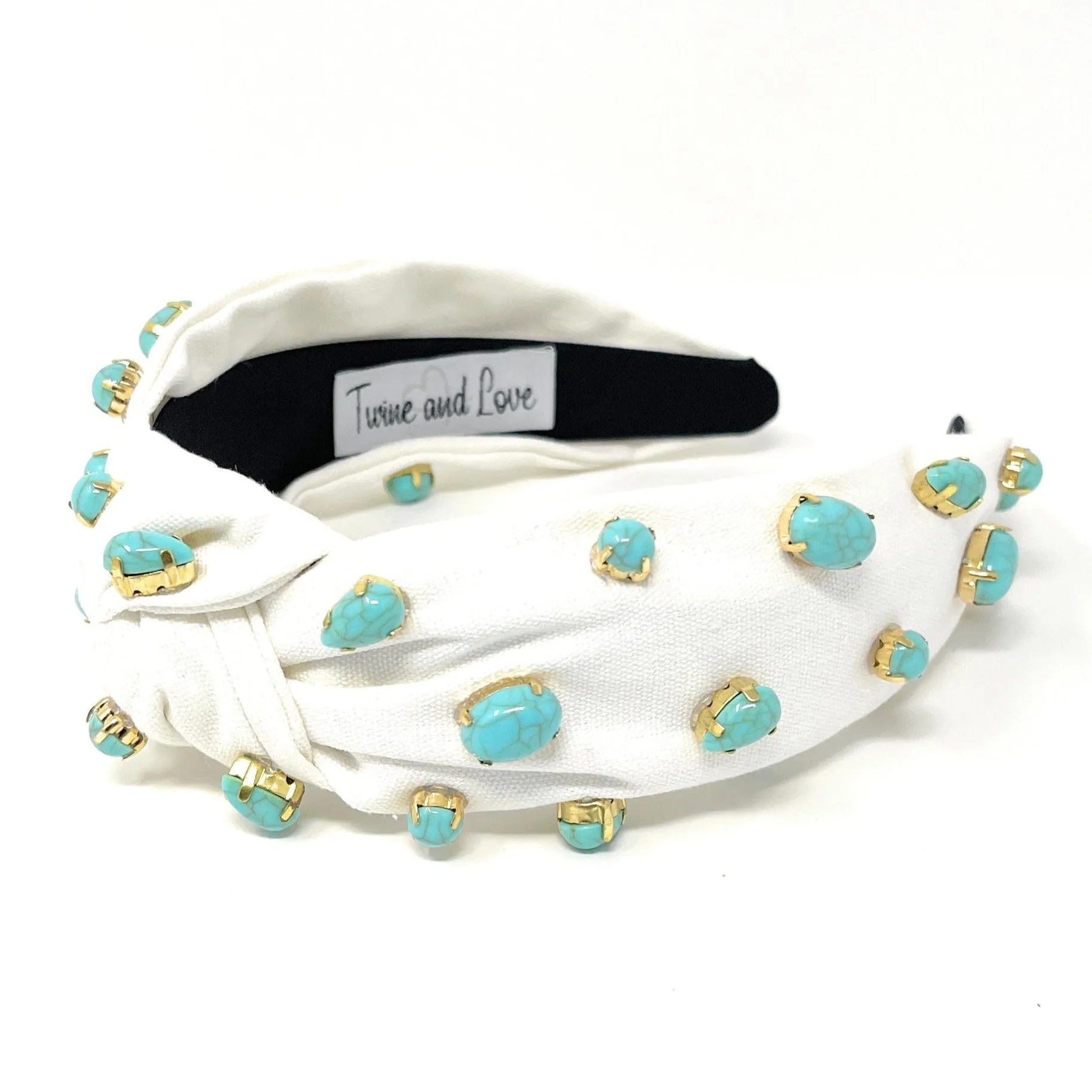 Turquoise Pebble White Knot Jeweled Headband