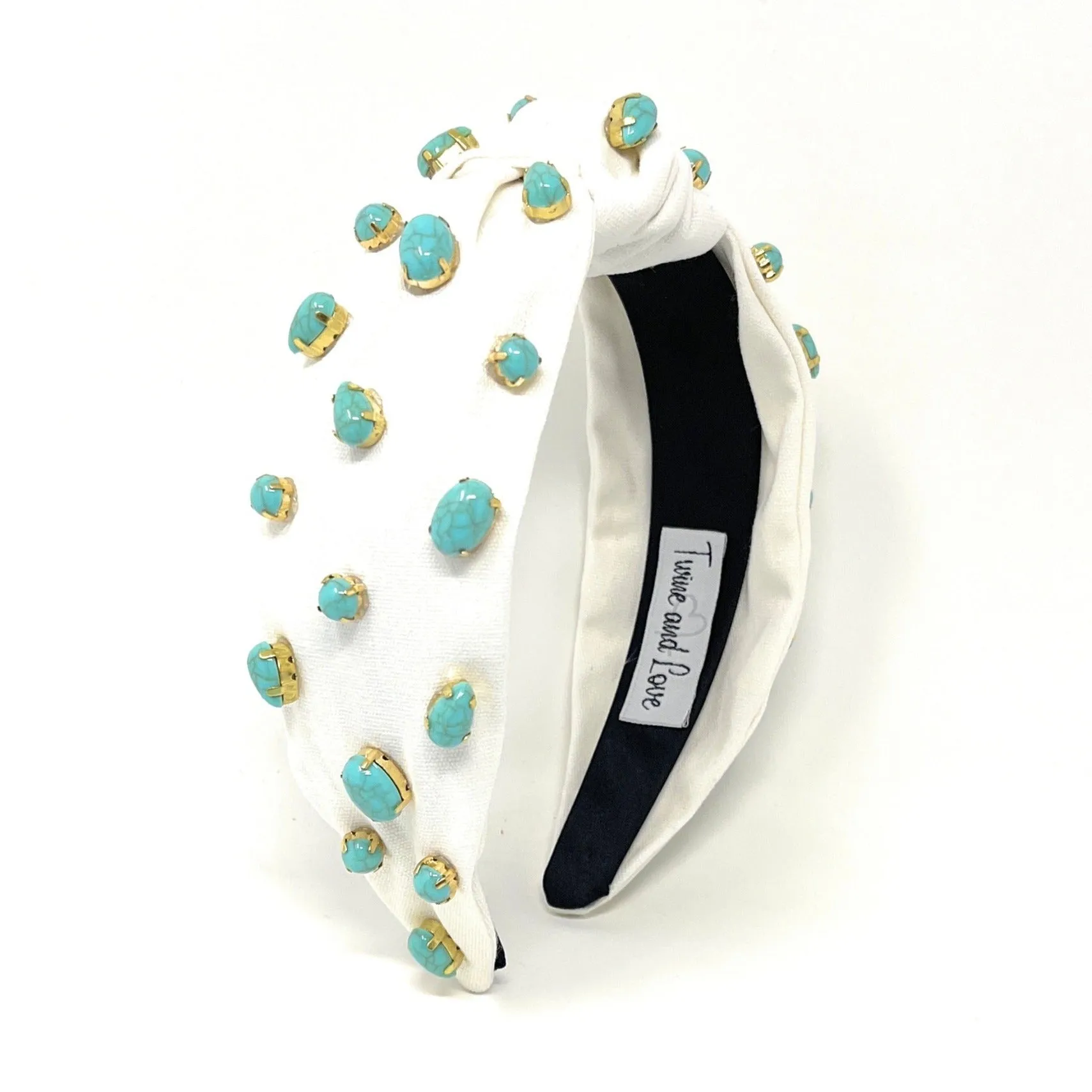 Turquoise Pebble White Knot Jeweled Headband