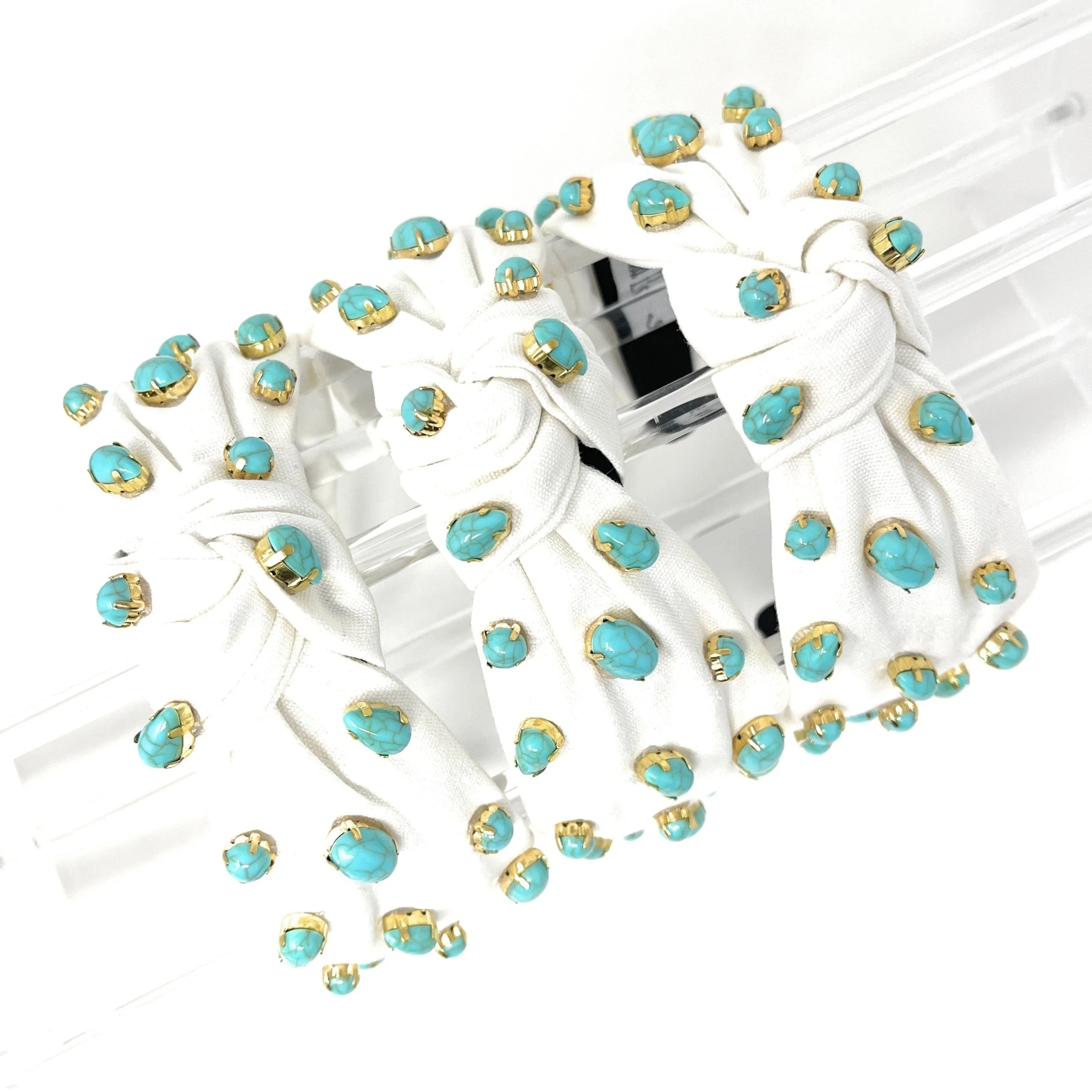 Turquoise Pebble White Knot Jeweled Headband