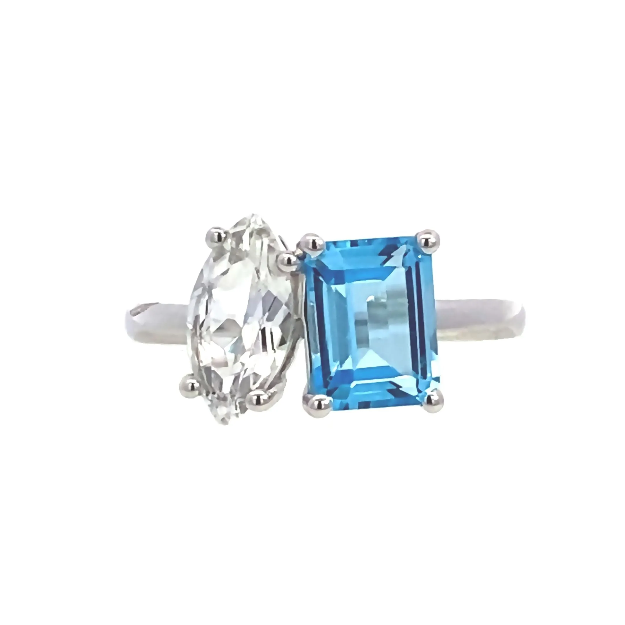 Two-Stone Blue and White Topaz Ring