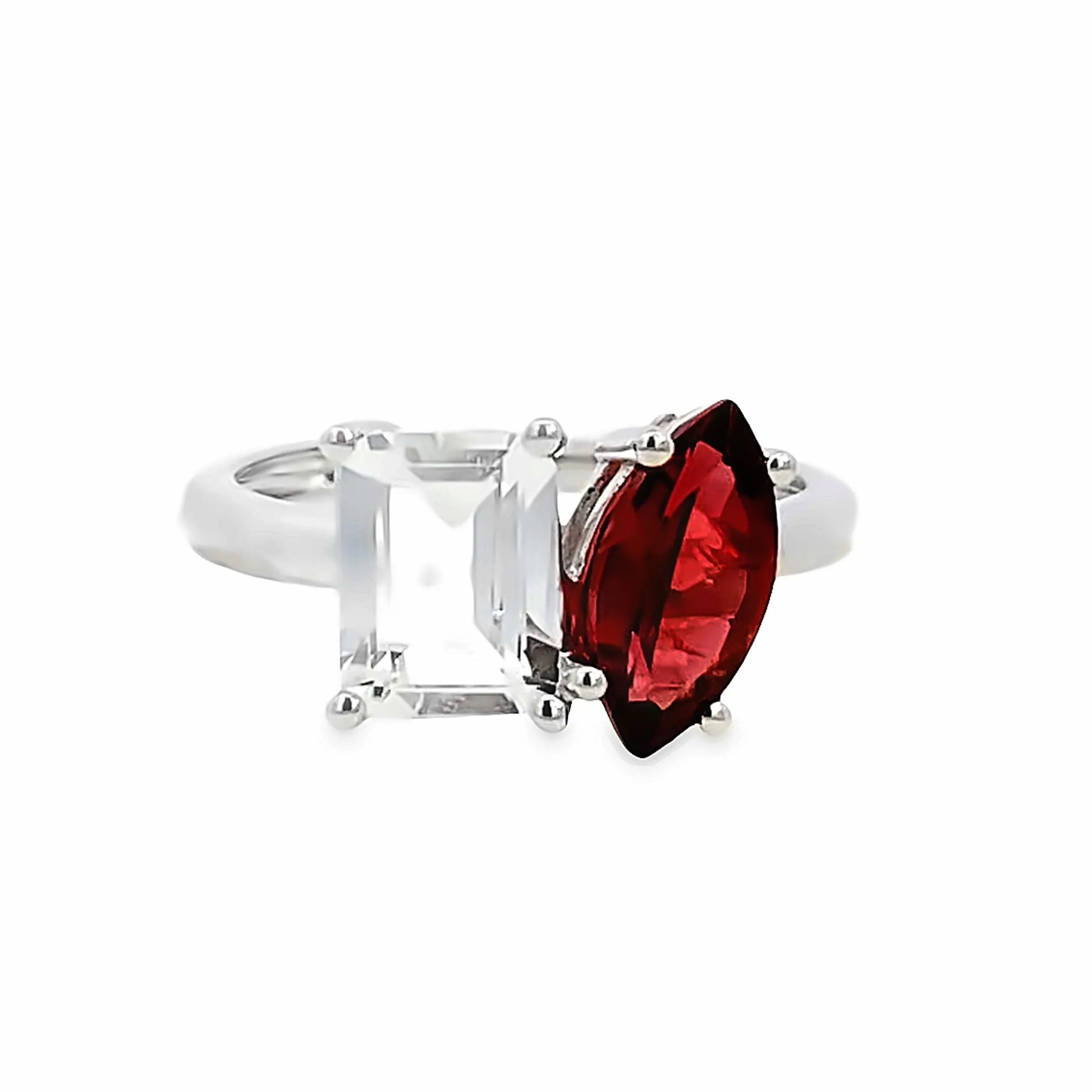 Two-Stone Garnet and White Topaz Ring