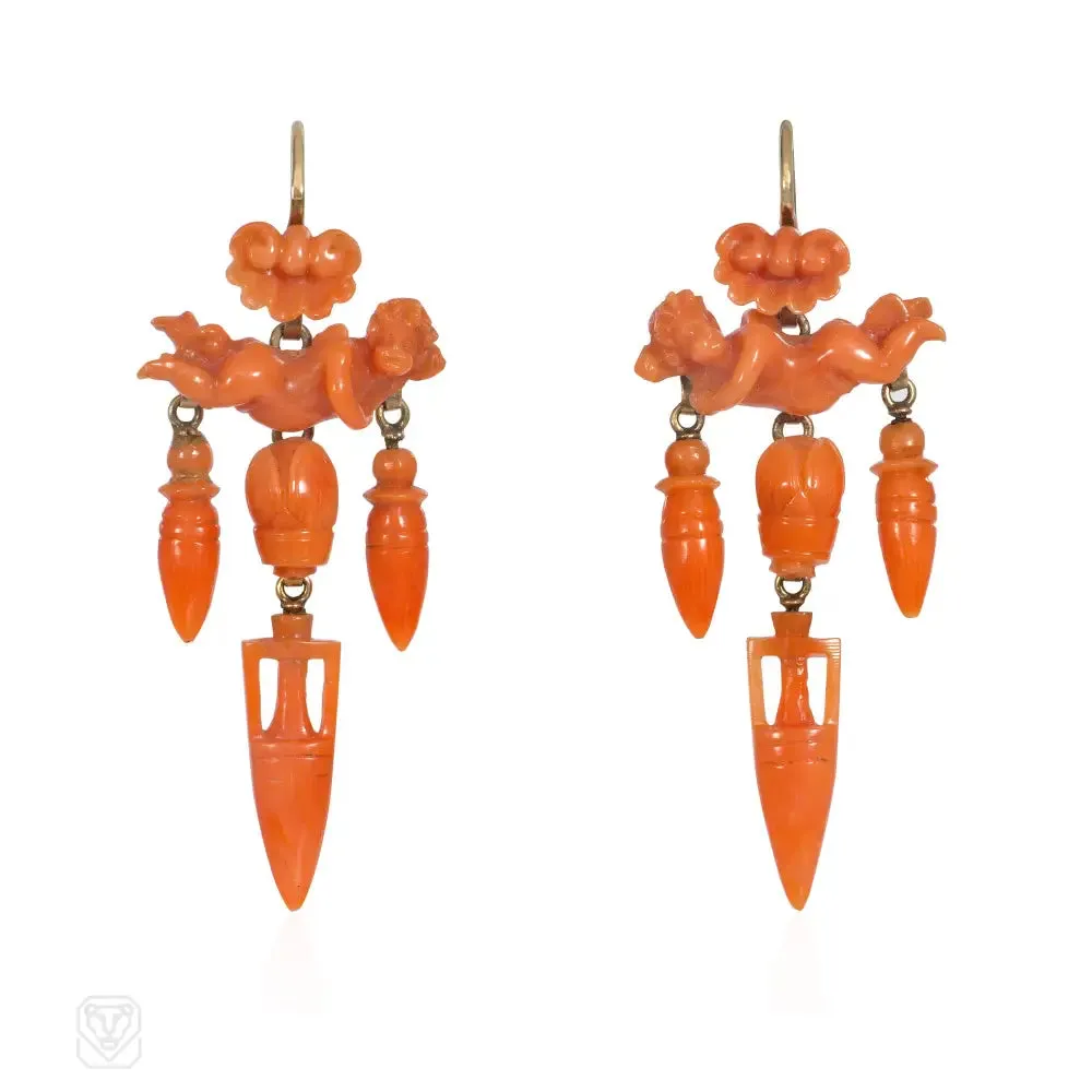 Victorian carved coral angel earrings