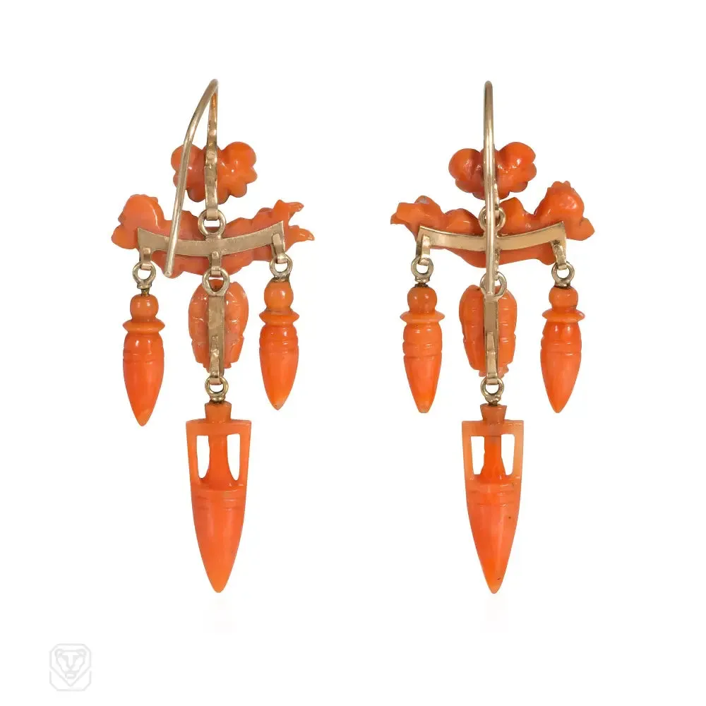 Victorian carved coral angel earrings