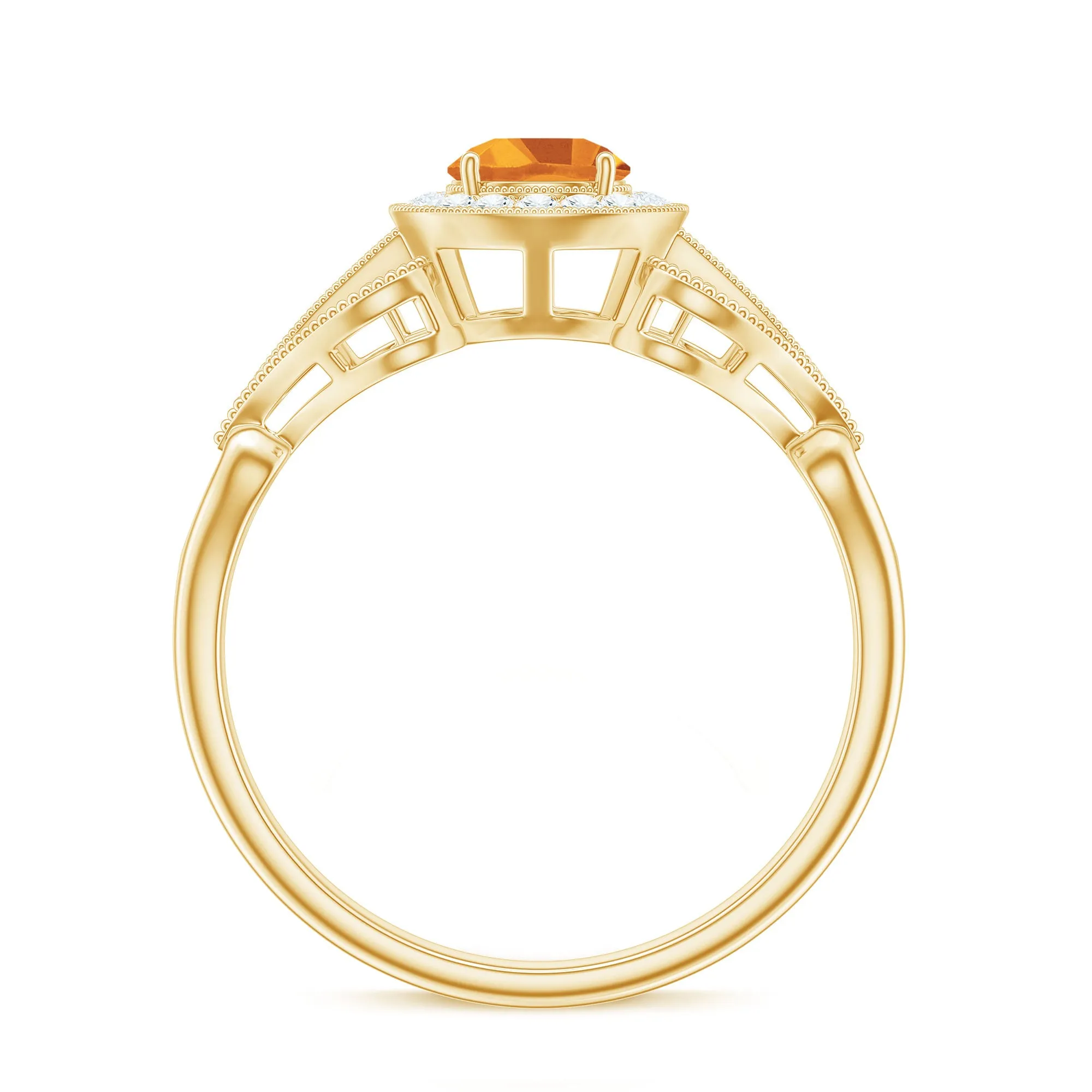Vintage Citrine Diamond Engagement Ring with Beaded Detail
