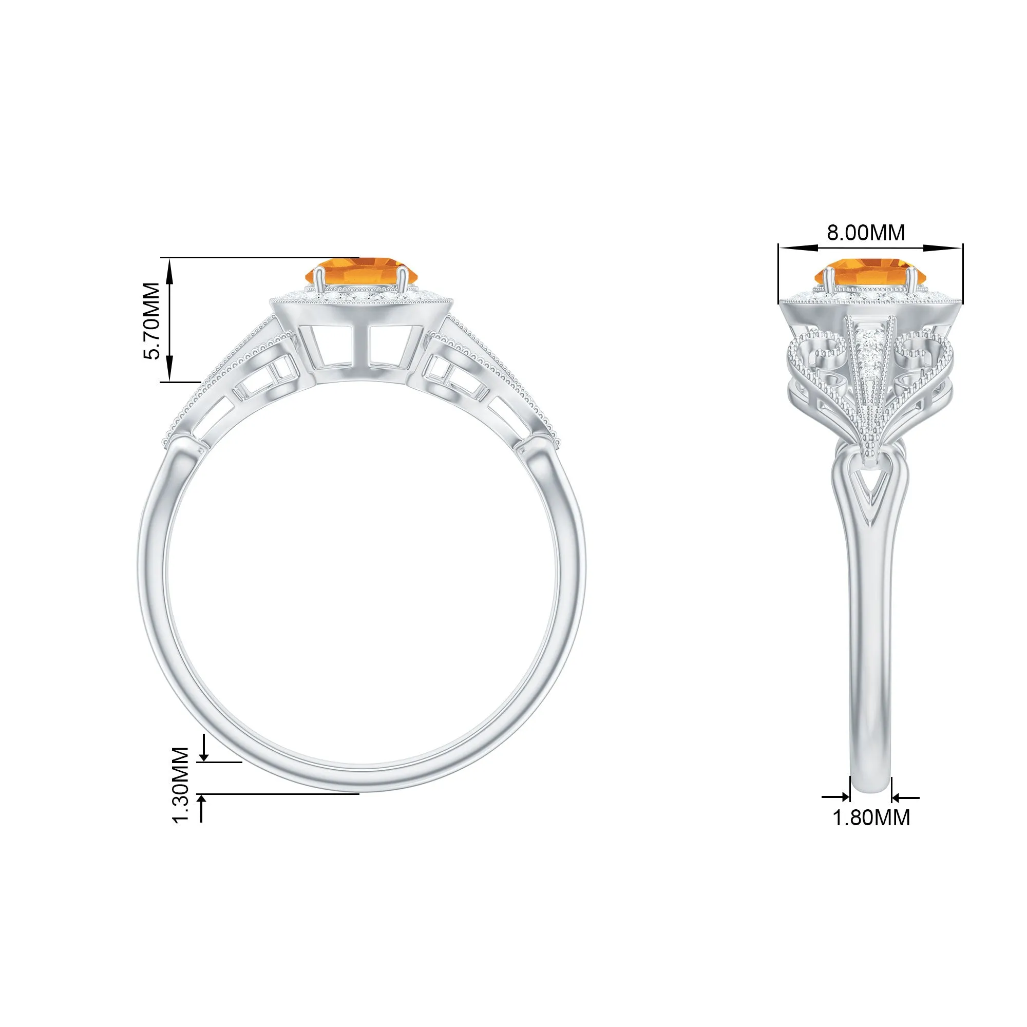 Vintage Citrine Diamond Engagement Ring with Beaded Detail
