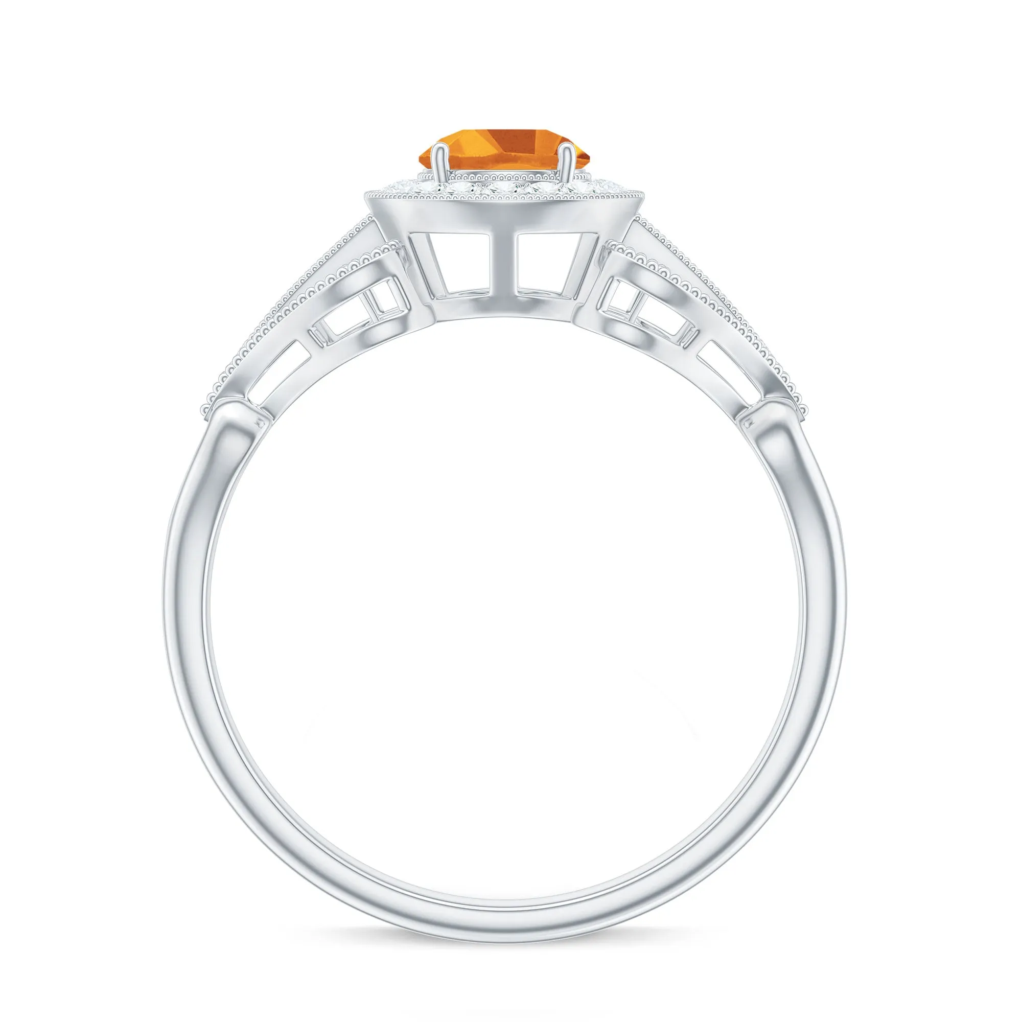 Vintage Citrine Diamond Engagement Ring with Beaded Detail