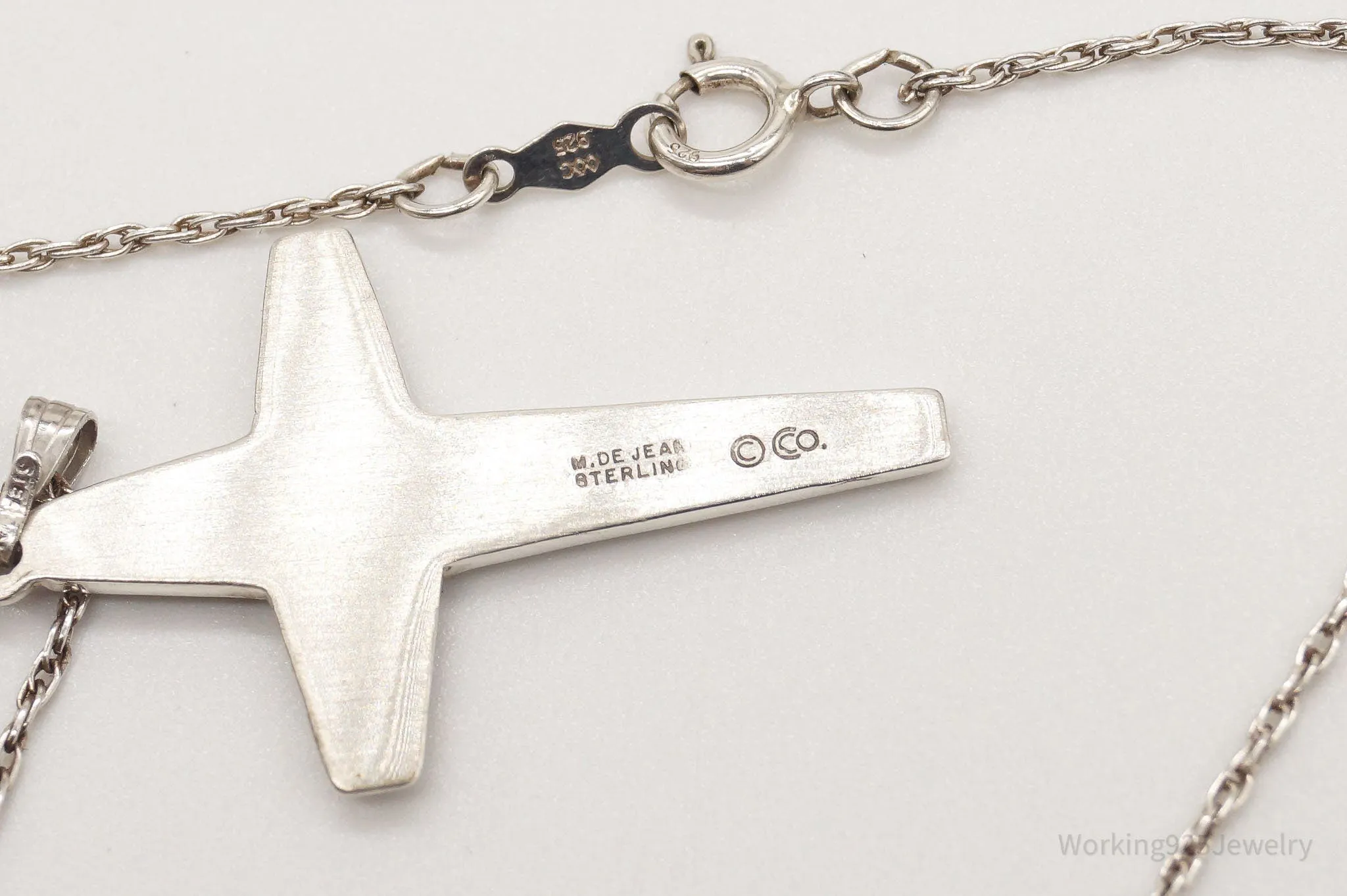 Vintage Designer M De Jean Flower Cross Sterling Silver Necklace