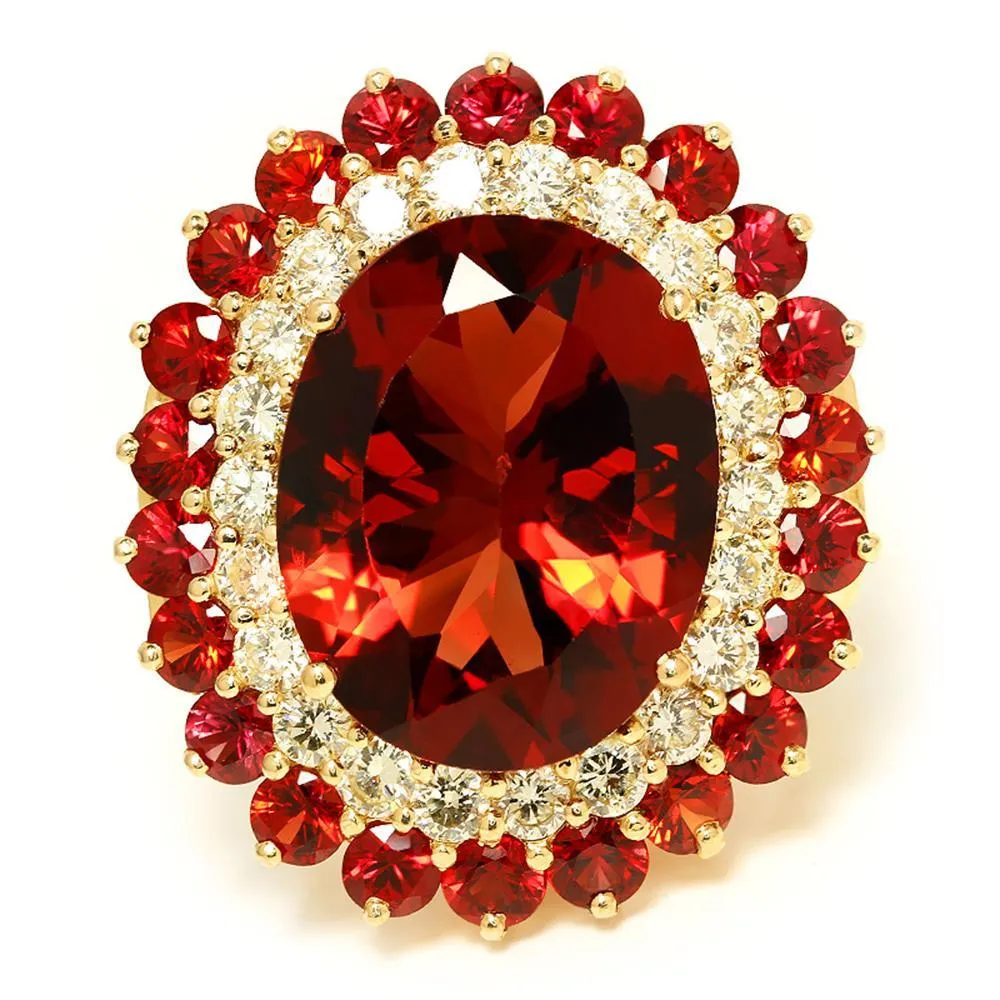 Vintage Garnet Ring with Diamond’s & Garnet’s 14K 25.50ctw