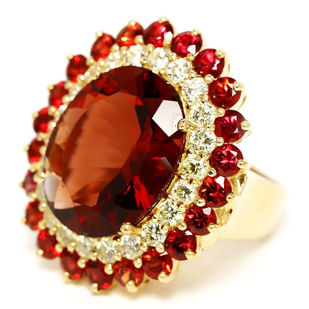 Vintage Garnet Ring with Diamond’s & Garnet’s 14K 25.50ctw