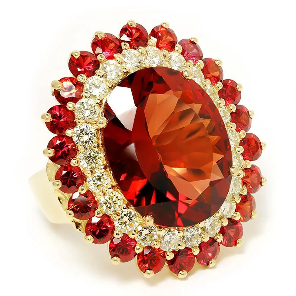 Vintage Garnet Ring with Diamond’s & Garnet’s 14K 25.50ctw