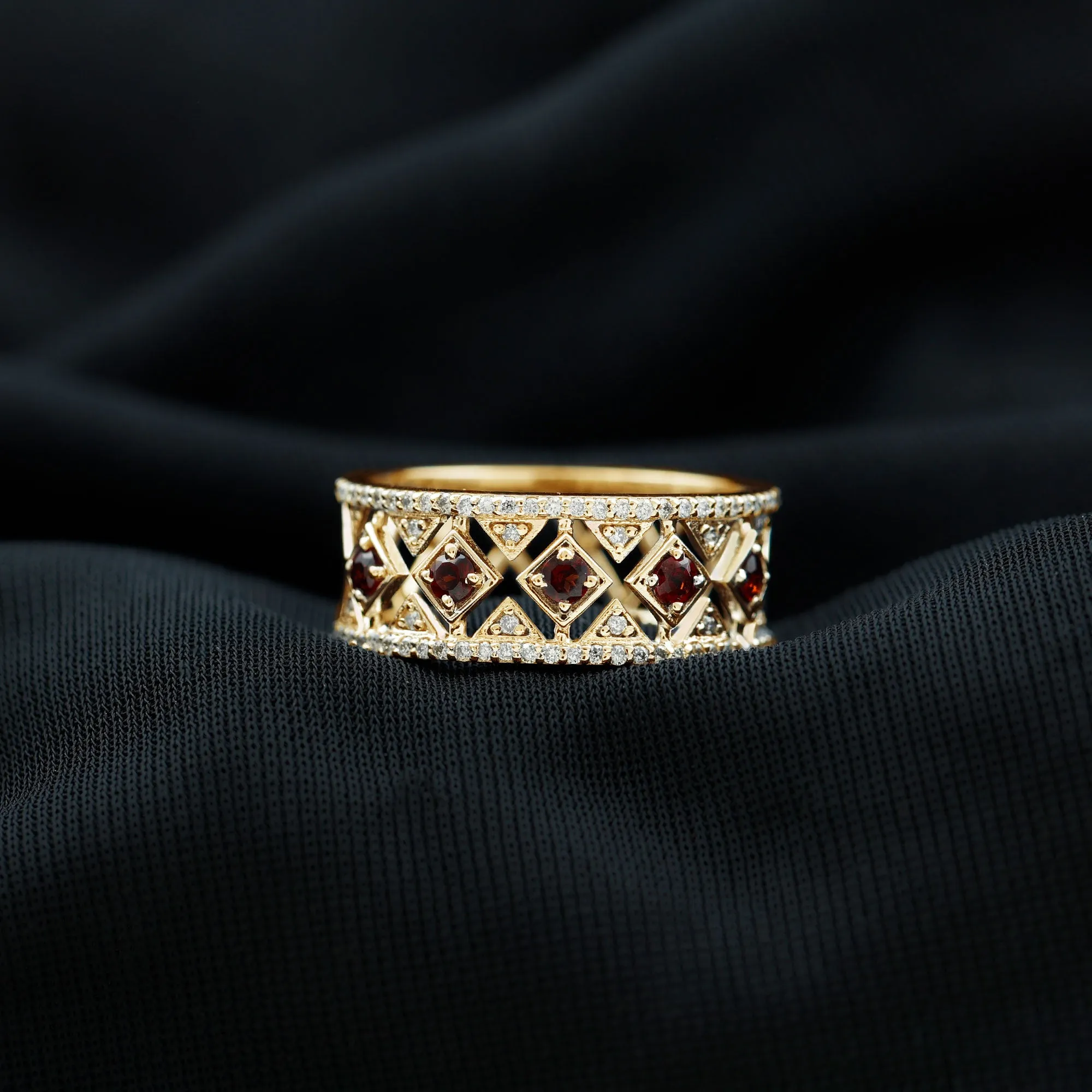 Vintage Inspired Garnet and Diamond Wedding Band