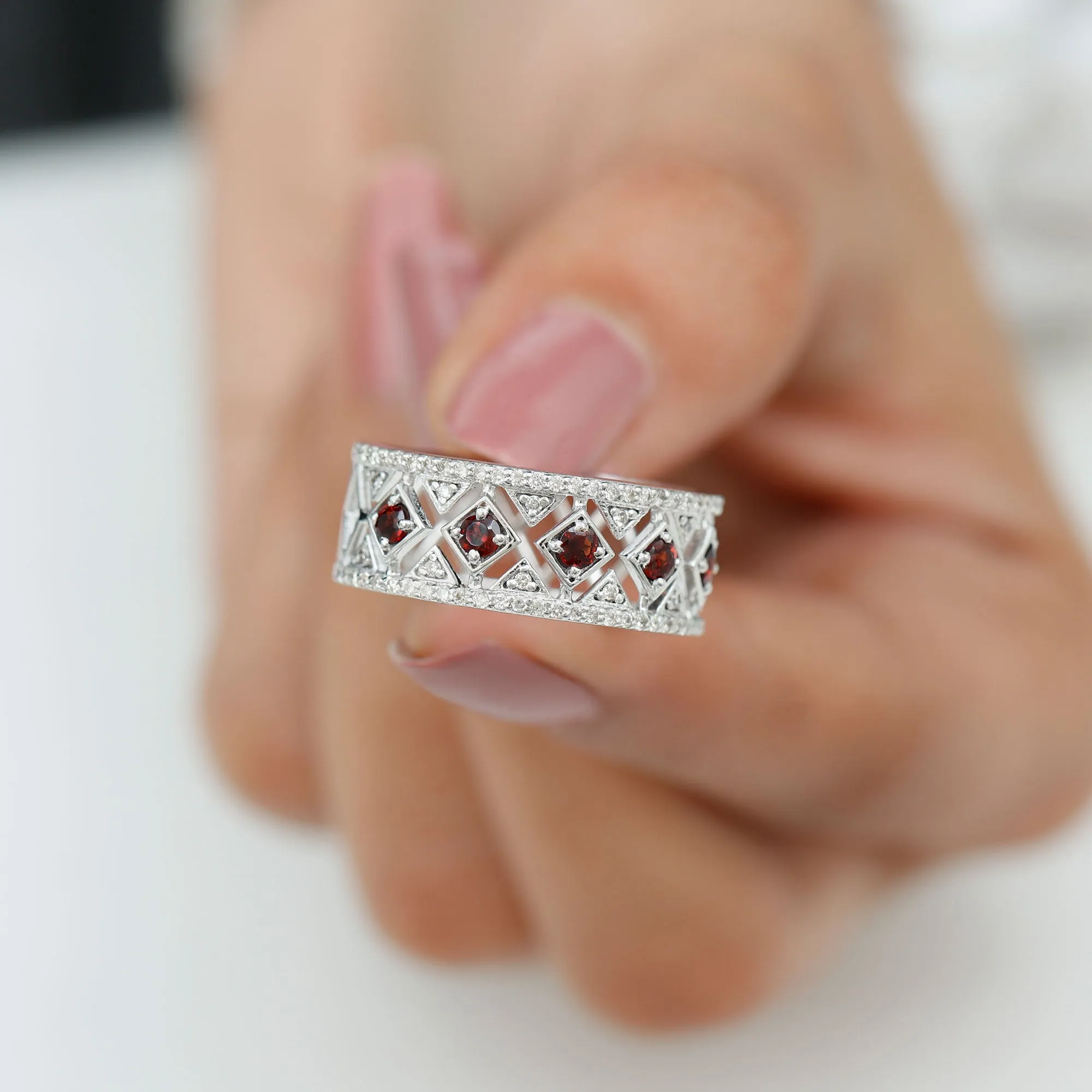 Vintage Inspired Garnet and Diamond Wedding Band