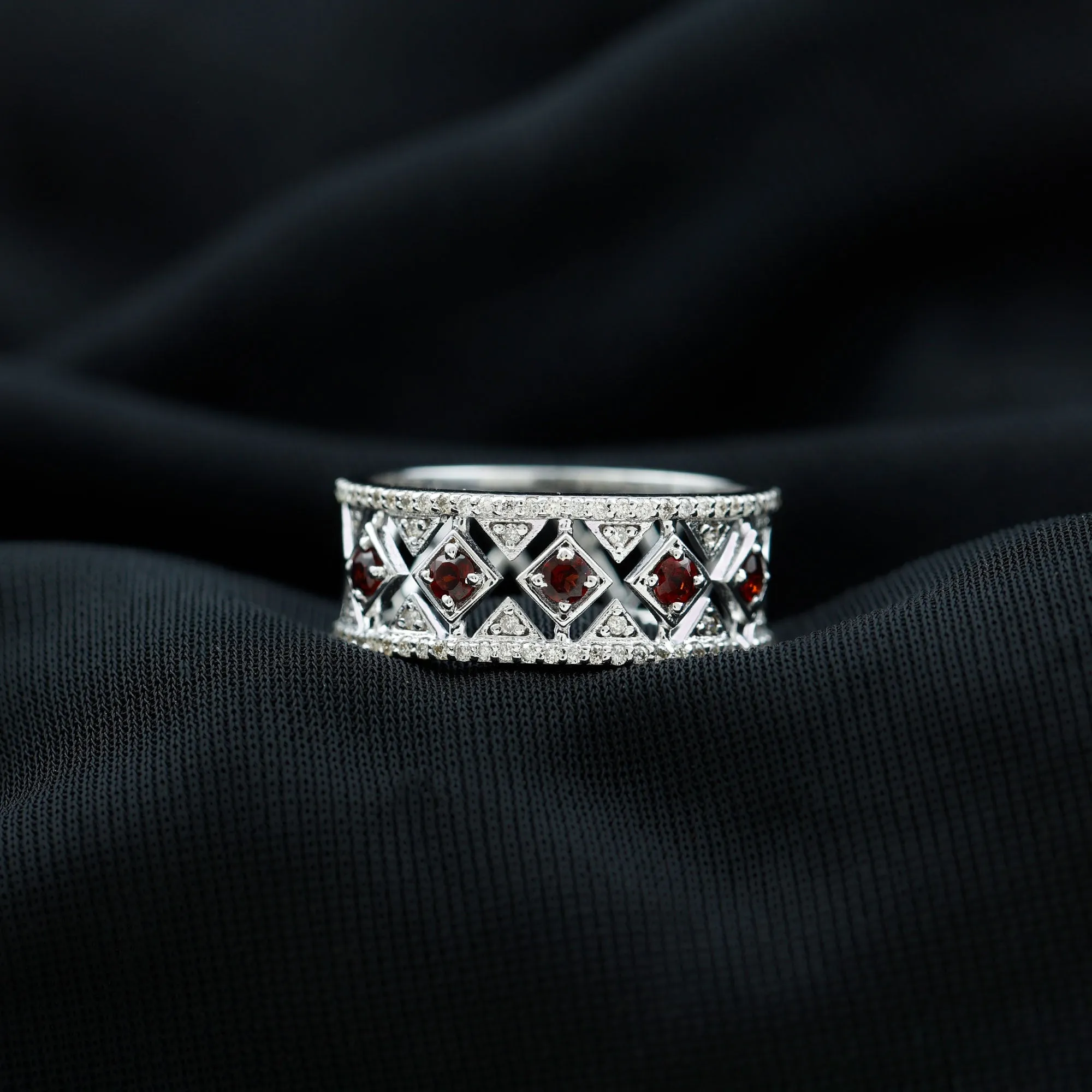 Vintage Inspired Garnet and Diamond Wedding Band