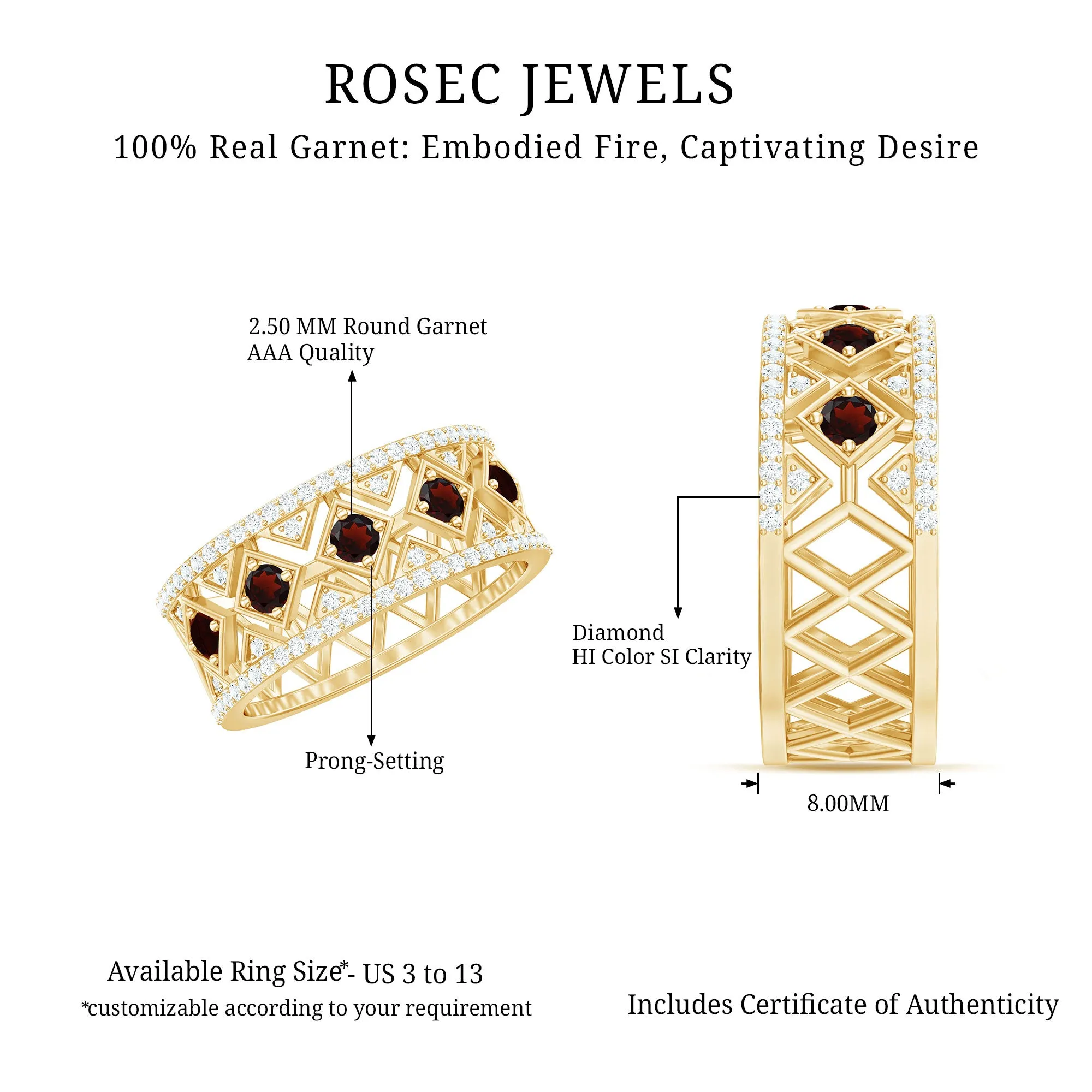 Vintage Inspired Garnet and Diamond Wedding Band