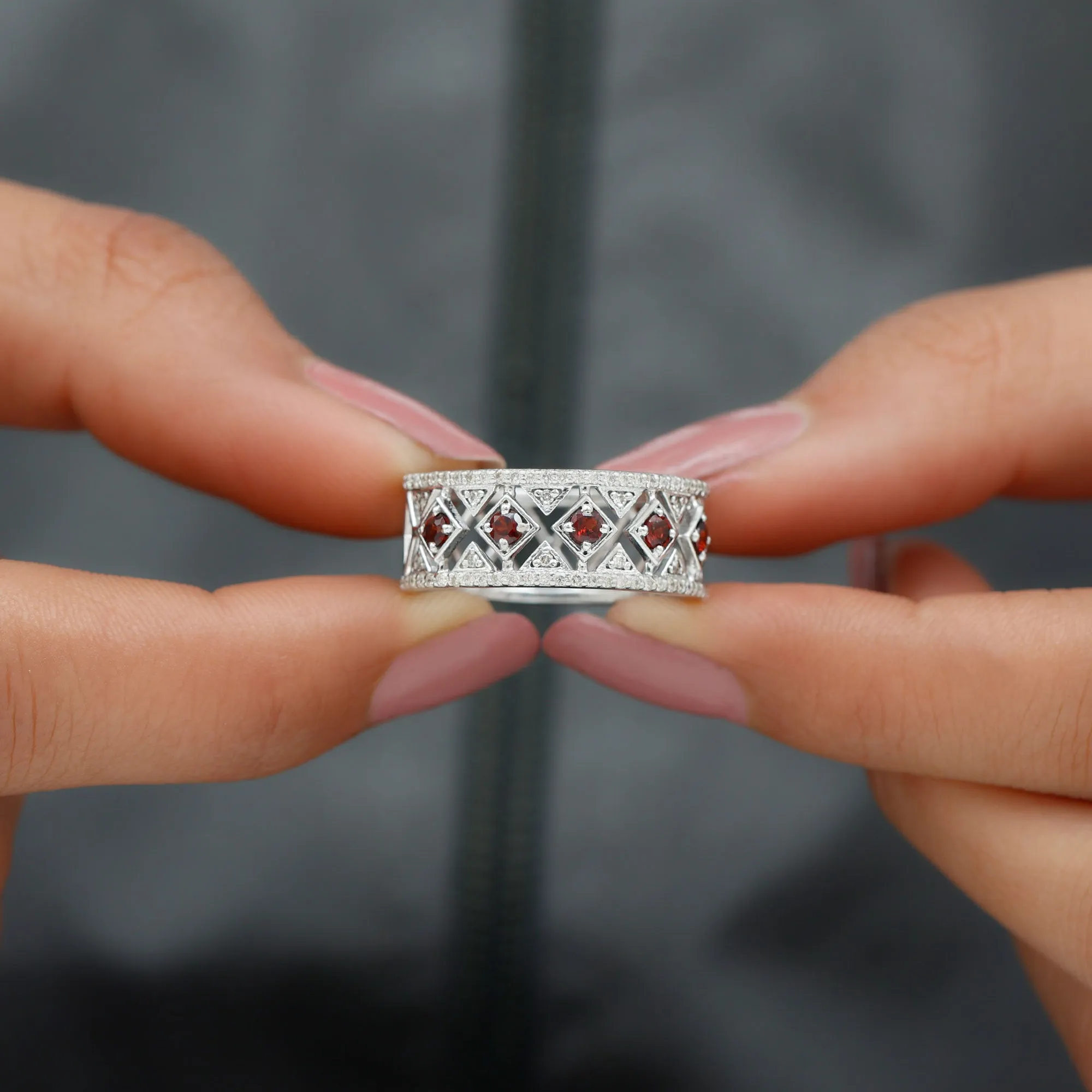 Vintage Inspired Garnet and Diamond Wedding Band