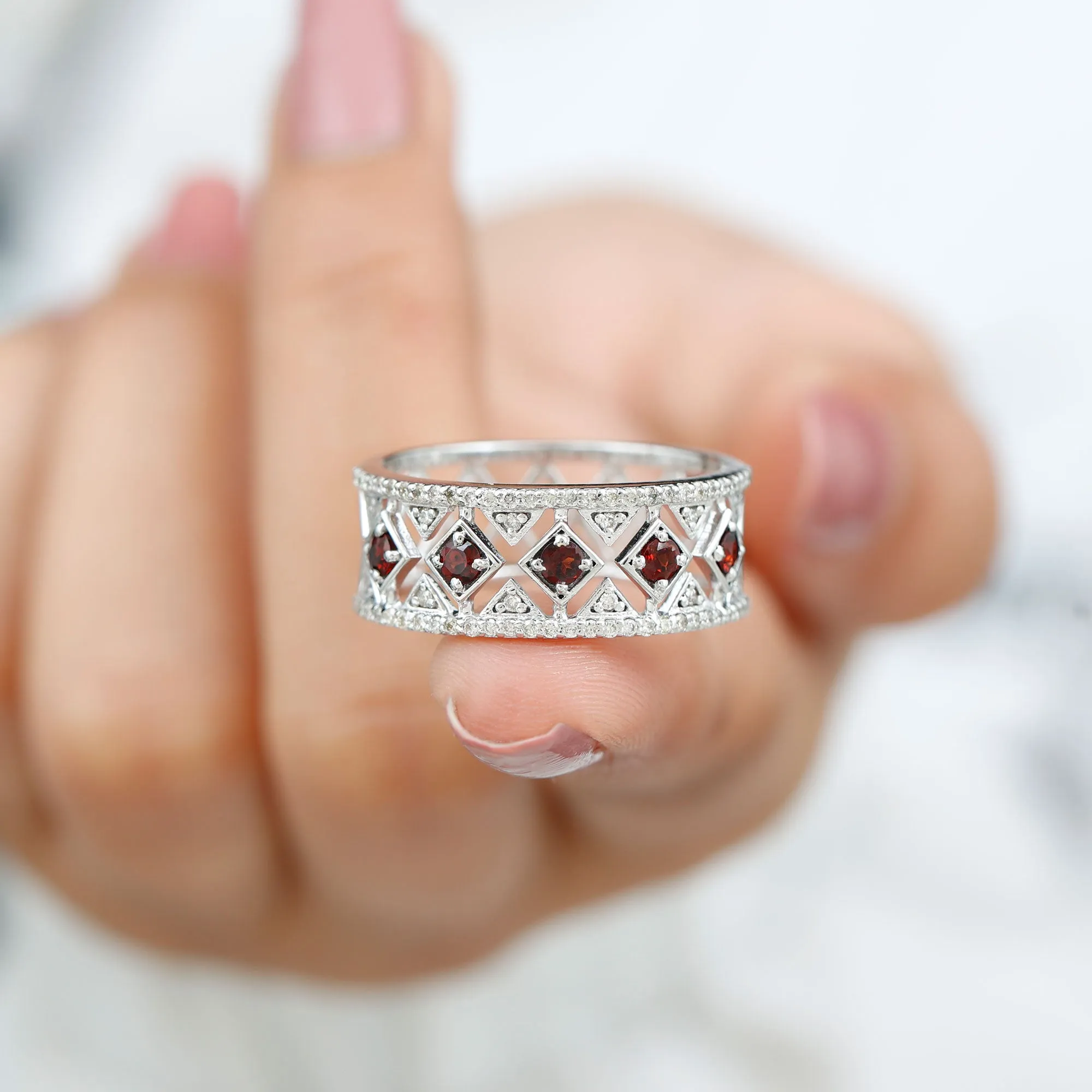 Vintage Inspired Garnet and Diamond Wedding Band