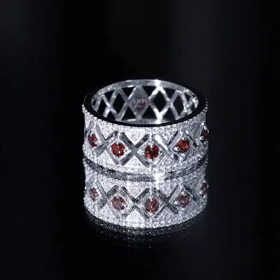 Vintage Inspired Garnet and Diamond Wedding Band