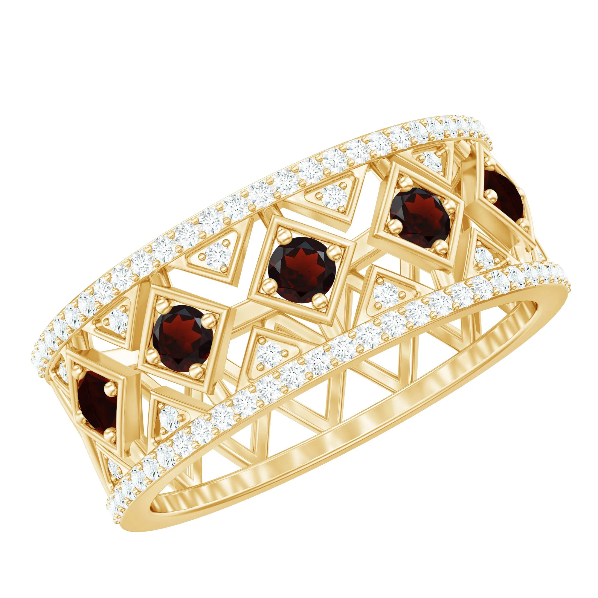 Vintage Inspired Garnet and Diamond Wedding Band