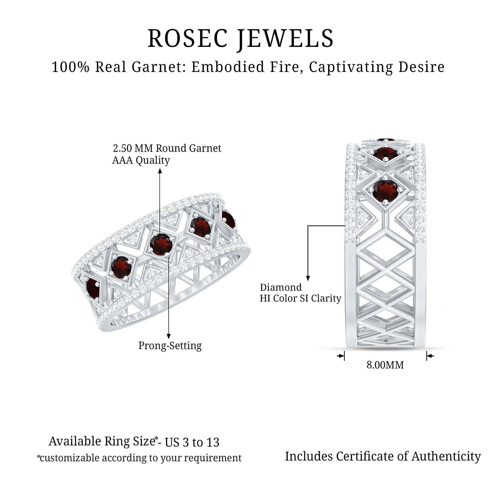 Vintage Inspired Garnet and Diamond Wedding Band