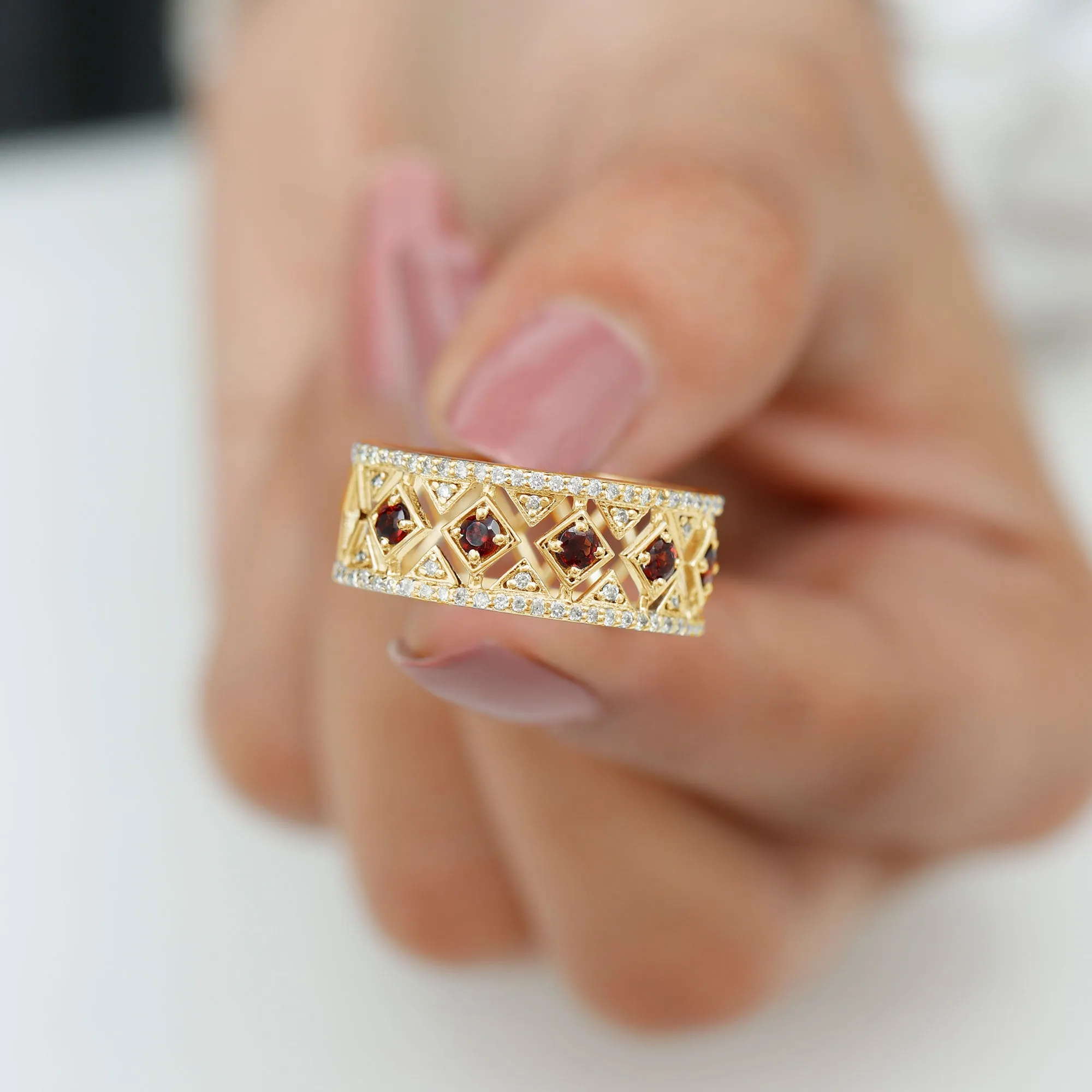 Vintage Inspired Garnet and Diamond Wedding Band