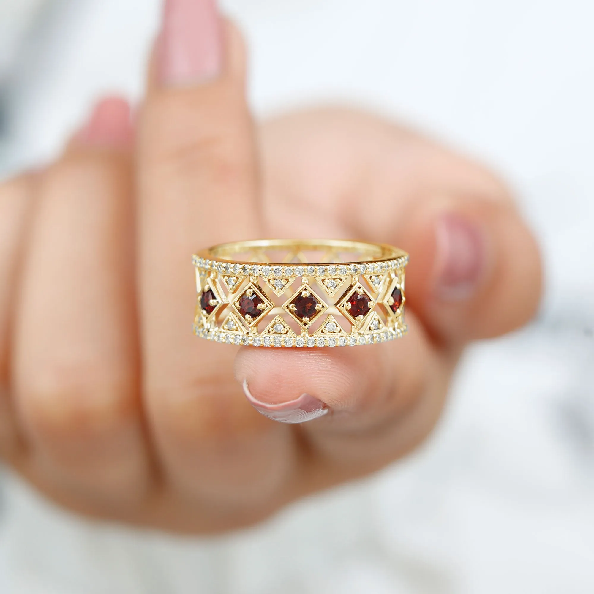 Vintage Inspired Garnet and Diamond Wedding Band
