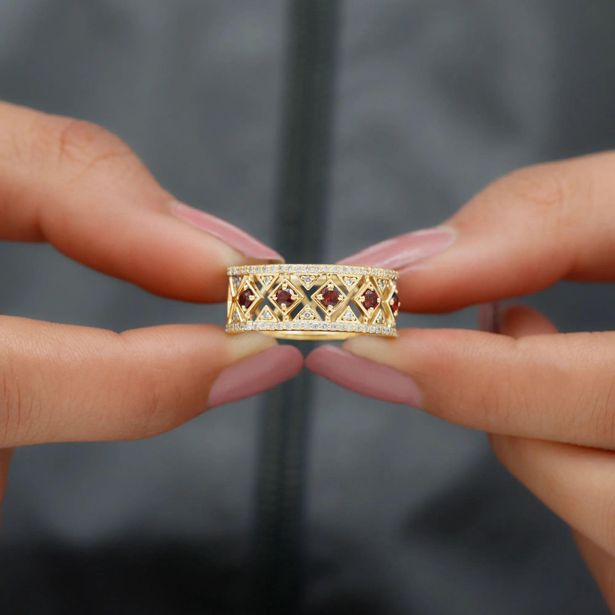 Vintage Inspired Garnet and Diamond Wedding Band