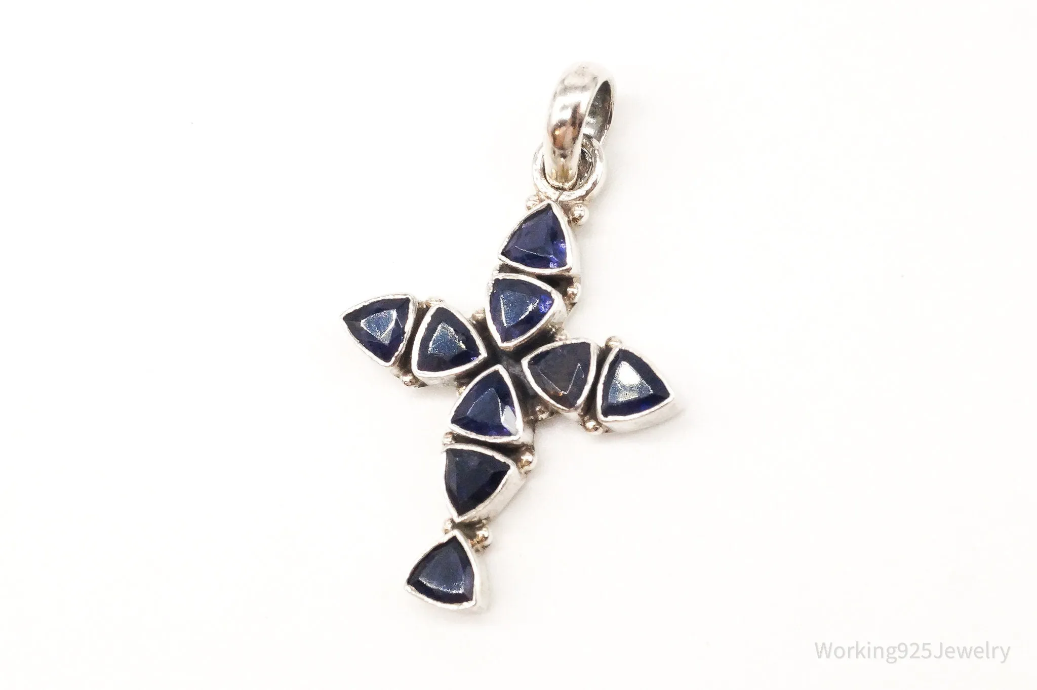 Vintage Iolite Cross Sterling Silver Pendant