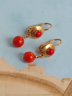 Vintage Italian 18k Gold Coral Drop Earrings