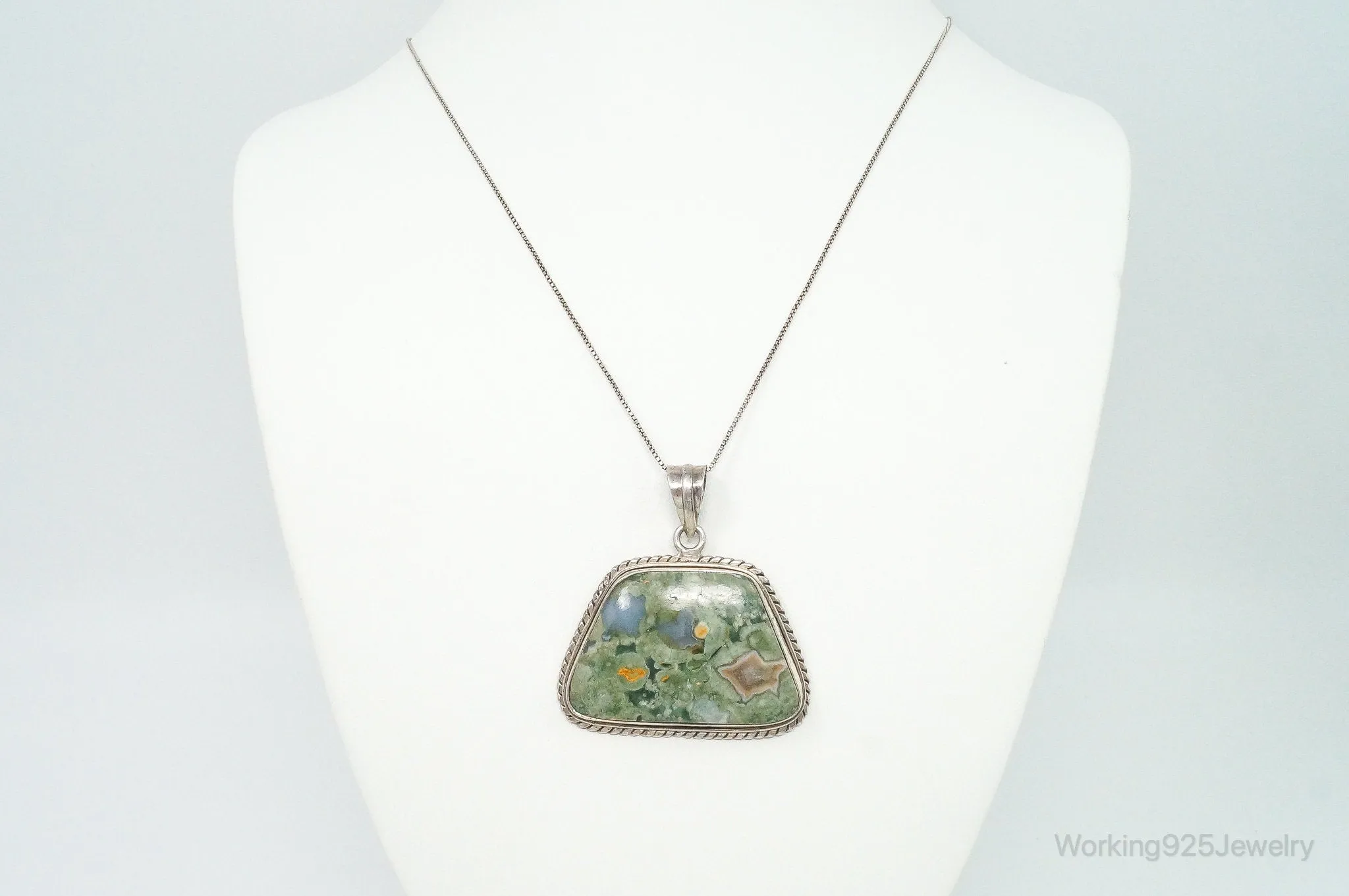 Vintage Large Crazy Lace Agate Sterling Silver Necklace