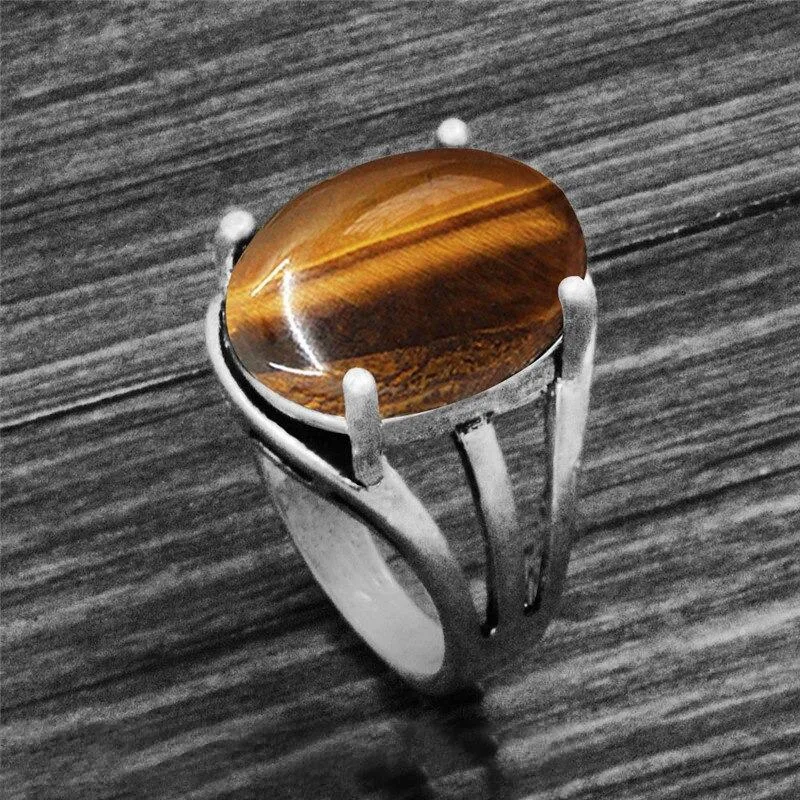 Vintage Oval Shape Unique Earth Stone Rings