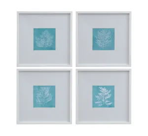 White Coral On Blue - Framed Print (Set of 4) - Blue / White
