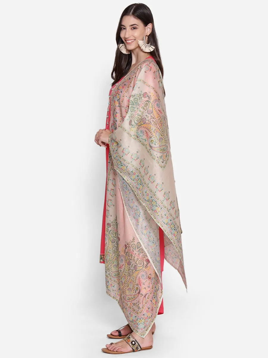 Women Coral Embroidered Kurta Palazzo Dupatta