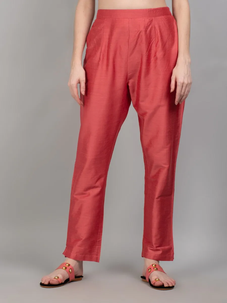 Women Coral Solid Kurta Trouser Dupatta