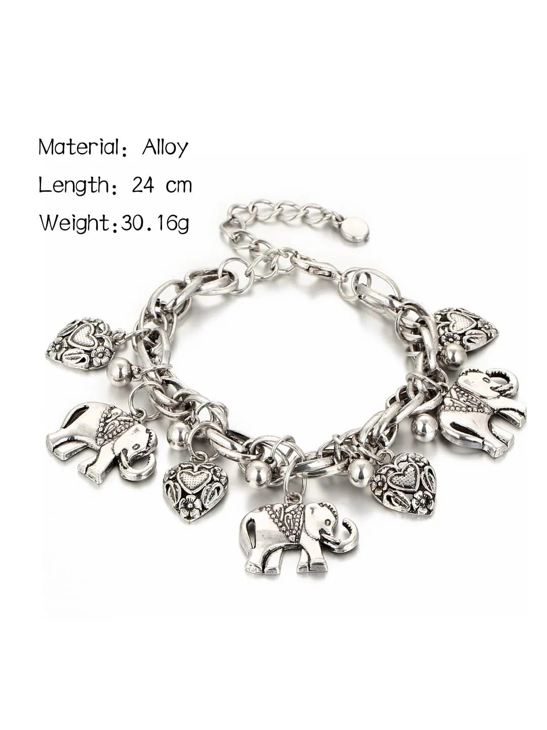 Yellow Chimes Anklets for Women Oxidised Silver-Toned Elephant & Heart Charm Anklet For Woman and Girls